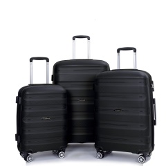 Hardshell Suitcase Spinner Wheels PP Luggage Sets Lightweight Durable Suitcase with TSA Lock,3-Piece Set (20/24/28) ,Black